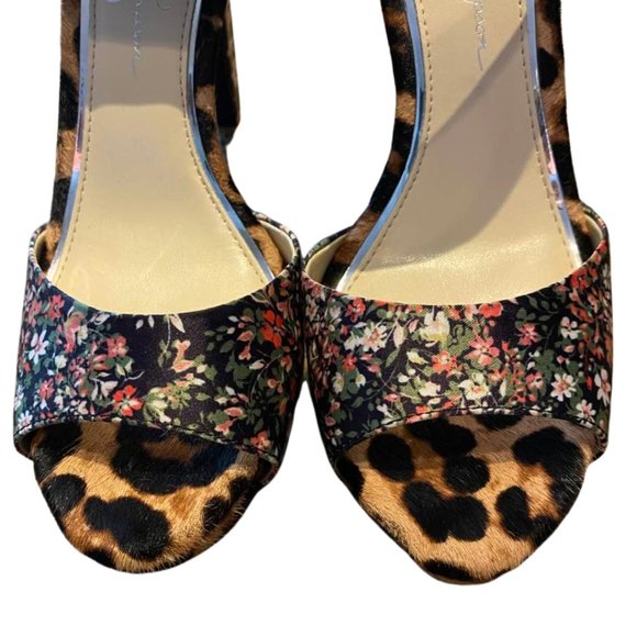 Jessica Simpson Divene Floral Cheetah Color Block Ankle Strap High Heel Stiletto - Picture 4 of 10